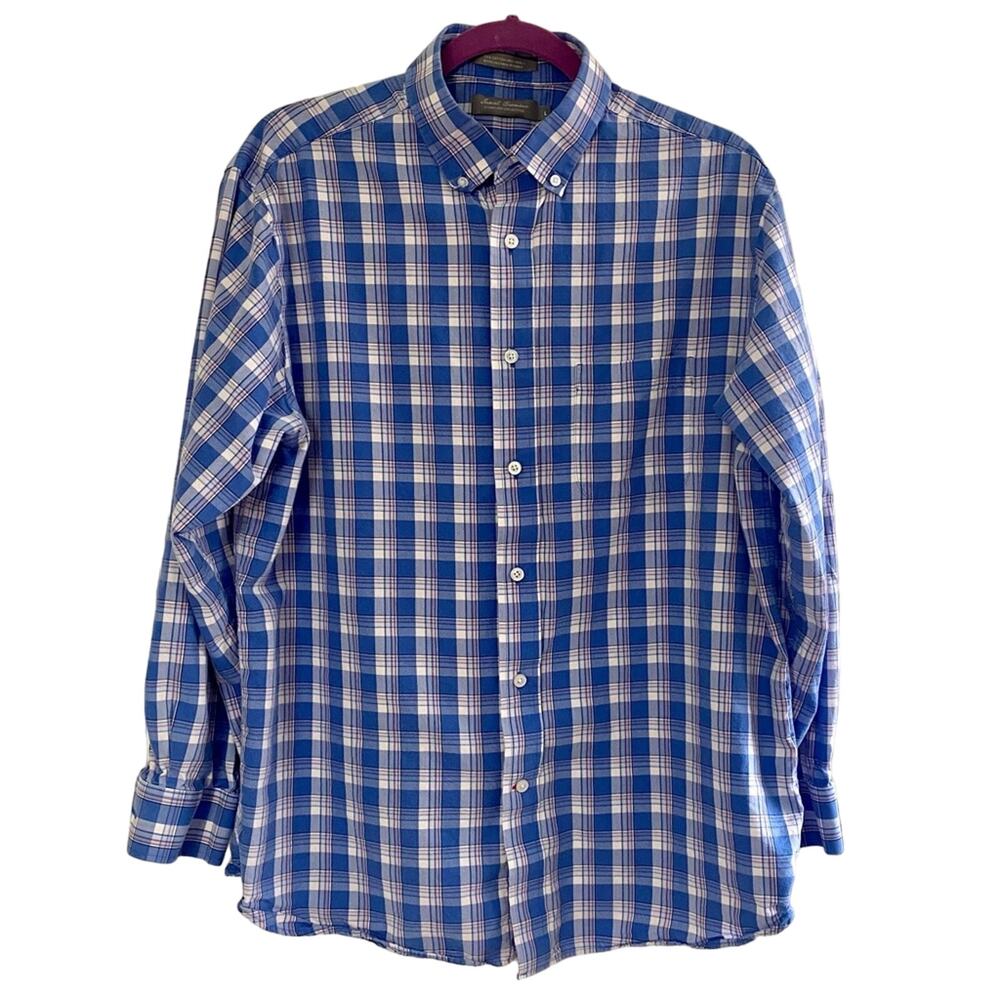 DANIEL CREMIEUX • Blue + Pink Plaid Long Sleeve Button Down Shirt